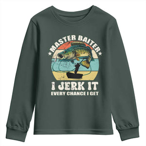 Funny Fishing Master-Baiter Youth Sweatshirt Kayak Fishing Dad Grandpa Bass Fish Adult Humor TS02 Dark Forest Green Print Your Wear