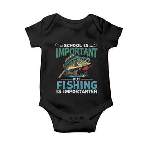 Funny Fishing Baby Onesie School Is Important But Fishing Is Importanter Bass Fisherman TS02 Black Print Your Wear