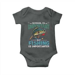 Funny Fishing Baby Onesie School Is Important But Fishing Is Importanter Bass Fisherman TS02 Dark Heather Print Your Wear