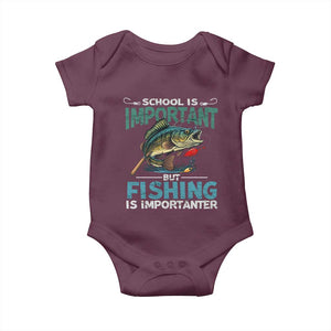 Funny Fishing Baby Onesie School Is Important But Fishing Is Importanter Bass Fisherman TS02 Maroon Print Your Wear