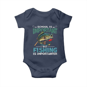 Funny Fishing Baby Onesie School Is Important But Fishing Is Importanter Bass Fisherman TS02 Navy Print Your Wear