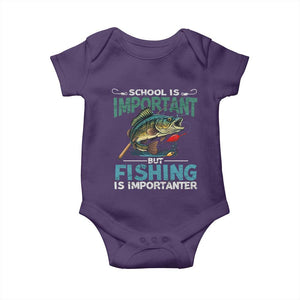 Funny Fishing Baby Onesie School Is Important But Fishing Is Importanter Bass Fisherman TS02 Purple Print Your Wear