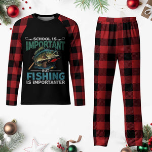 Funny Fishing Plaid Pajama Set School Is Important But Fishing Is Importanter Bass Fisherman TS02 Buffalo Plaid Print Your Wear