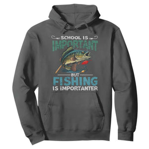 Funny Fishing Hoodie School Is Important But Fishing Is Importanter Bass Fisherman TS02 Dark Heather Print Your Wear