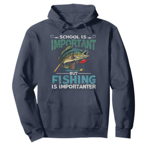 Funny Fishing Hoodie School Is Important But Fishing Is Importanter Bass Fisherman TS02 Navy Print Your Wear