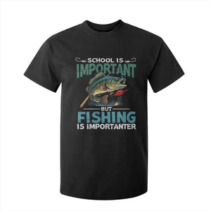 Funny Fishing T Shirt For Kid School Is Important But Fishing Is Importanter Bass Fisherman TS02 Black Print Your Wear