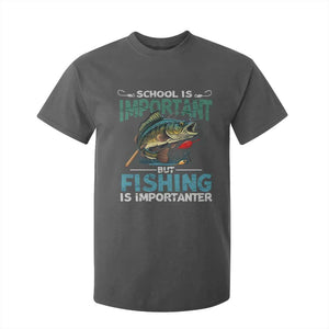 Funny Fishing T Shirt For Kid School Is Important But Fishing Is Importanter Bass Fisherman TS02 Dark Heather Print Your Wear