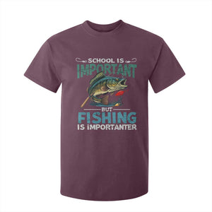 Funny Fishing T Shirt For Kid School Is Important But Fishing Is Importanter Bass Fisherman TS02 Maroon Print Your Wear