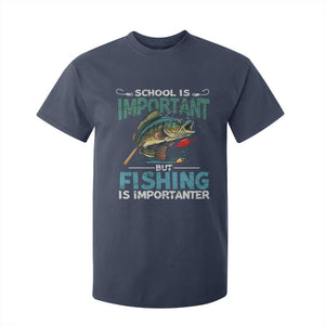 Funny Fishing T Shirt For Kid School Is Important But Fishing Is Importanter Bass Fisherman TS02 Navy Print Your Wear