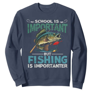 Funny Fishing Sweatshirt School Is Important But Fishing Is Importanter Bass Fisherman TS02 Navy Print Your Wear