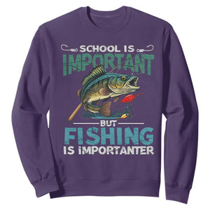Funny Fishing Sweatshirt School Is Important But Fishing Is Importanter Bass Fisherman TS02 Purple Print Your Wear