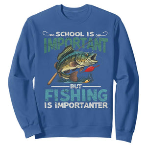 Funny Fishing Sweatshirt School Is Important But Fishing Is Importanter Bass Fisherman TS02 Royal Blue Print Your Wear