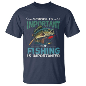 Funny Fishing T Shirt School Is Important But Fishing Is Importanter Bass Fisherman TS02 Navy Print Your Wear