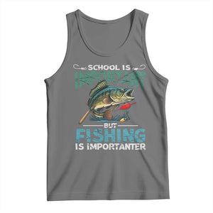 Funny Fishing Tank Top School Is Important But Fishing Is Importanter Bass Fisherman TS02 Black Heather Print Your Wear