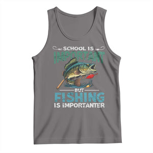 Funny Fishing Tank Top School Is Important But Fishing Is Importanter Bass Fisherman TS02 Deep Heather Print Your Wear