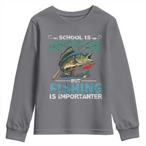 Funny Fishing Youth Sweatshirt School Is Important But Fishing Is Importanter Bass Fisherman TS02 Charcoal Print Your Wear