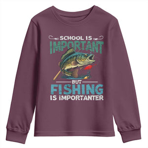 Funny Fishing Youth Sweatshirt School Is Important But Fishing Is Importanter Bass Fisherman TS02 Maroon Print Your Wear