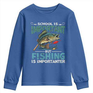 Funny Fishing Youth Sweatshirt School Is Important But Fishing Is Importanter Bass Fisherman TS02 Royal Blue Print Your Wear