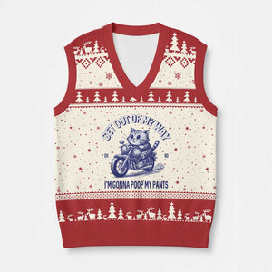 Funny Cat Meme V-Neck Knit Sweater Vest Get Out of My Way Gonna Poop My Pants Adult Humor Meme TS02 Beige Red Print Your Wear