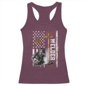 American Welder Racerback Tank Top Welding USA Flag Christian Cross TS02 Maroon Print Your Wear