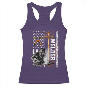 American Welder Racerback Tank Top Welding USA Flag Christian Cross TS02 Purple Print Your Wear