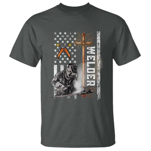 American Welder T Shirt Welding USA Flag Christian Cross TS02 Dark Heather Print Your Wear