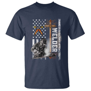 American Welder T Shirt Welding USA Flag Christian Cross TS02 Navy Print Your Wear