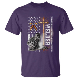 American Welder T Shirt Welding USA Flag Christian Cross TS02 Purple Print Your Wear