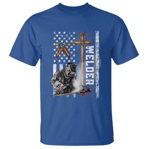 American Welder T Shirt Welding USA Flag Christian Cross TS02 Royal Blue Print Your Wear