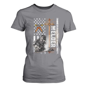 American Welder T Shirt For Women Welding USA Flag Christian Cross TS02 Charcoal Print Your Wear