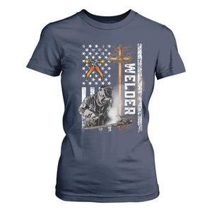 American Welder T Shirt For Women Welding USA Flag Christian Cross TS02 Navy Print Your Wear