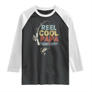 Fishing Dad Raglan Shirt Reel Cool Papa Retro Vintage TS02 Black White Print Your Wear