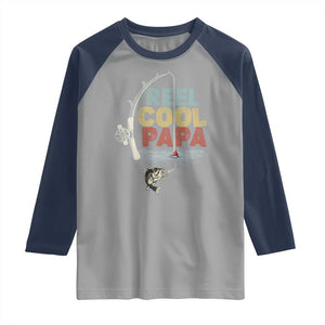 Fishing Dad Raglan Shirt Reel Cool Papa Retro Vintage TS02 Sport Gray Navy Print Your Wear