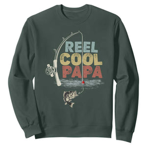 Fishing Dad Sweatshirt Reel Cool Papa Retro Vintage TS02 Dark Forest Green Print Your Wear