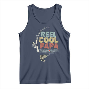 Fishing Dad Tank Top Reel Cool Papa Retro Vintage TS02 Navy Print Your Wear