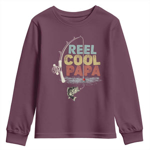 Fishing Dad Youth Sweatshirt Reel Cool Papa Retro Vintage TS02 Maroon Print Your Wear