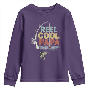 Fishing Dad Youth Sweatshirt Reel Cool Papa Retro Vintage TS02 Purple Print Your Wear