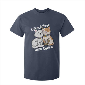 Cat Lover T Shirt For Kid Life Is Better With Cats Cute TS02 Navy Print Your Wear