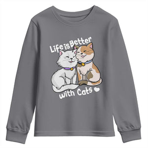 Cat Lover Youth Sweatshirt Life Is Better With Cats Cute TS02 Charcoal Print Your Wear