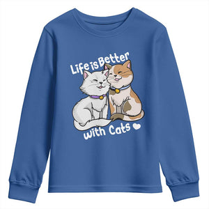 Cat Lover Youth Sweatshirt Life Is Better With Cats Cute TS02 Royal Blue Print Your Wear