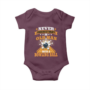 Funny Bowling Baby Onesie Never Underestimate Old Man Bowling Ball Mens Bowler TS02 Maroon Print Your Wear