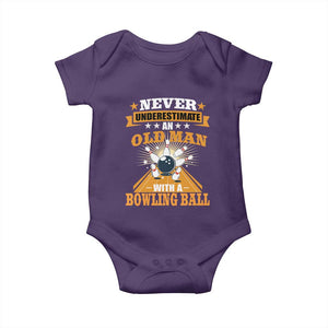 Funny Bowling Baby Onesie Never Underestimate Old Man Bowling Ball Mens Bowler TS02 Purple Print Your Wear