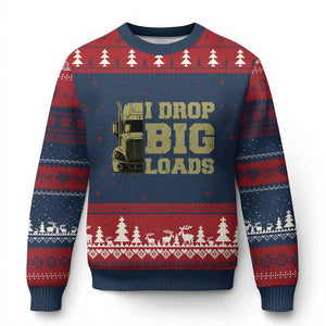 Funny Truck Driver Ugly Christmas Sweater I Drop Big Load Funny Big Rig Semi-Trailer Dad TS02 Navy Red Print Your Wear