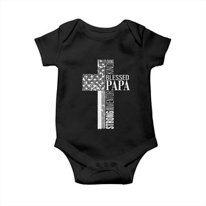 Blessed Papa Christian Cross Baby Onesie Faithful Dad Religious American Flag TS02 Black Print Your Wear
