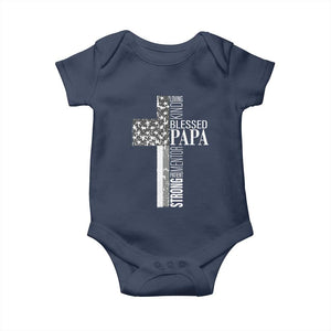 Blessed Papa Christian Cross Baby Onesie Faithful Dad Religious American Flag TS02 Navy Print Your Wear