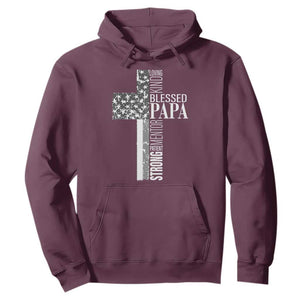 Blessed Papa Christian Cross Hoodie Faithful Dad Religious American Flag TS02 Maroon Print Your Wear