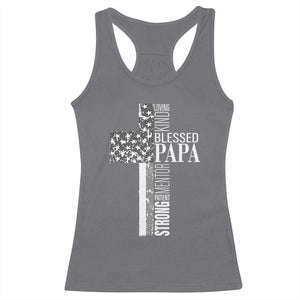 Blessed Papa Christian Cross Racerback Tank Top Faithful Dad Religious American Flag TS02 Charcoal Print Your Wear