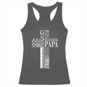 Blessed Papa Christian Cross Racerback Tank Top Faithful Dad Religious American Flag TS02 Dark Heather Print Your Wear
