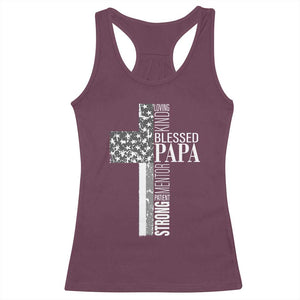 Blessed Papa Christian Cross Racerback Tank Top Faithful Dad Religious American Flag TS02 Maroon Print Your Wear