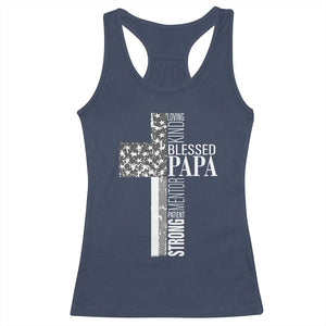 Blessed Papa Christian Cross Racerback Tank Top Faithful Dad Religious American Flag TS02 Navy Print Your Wear